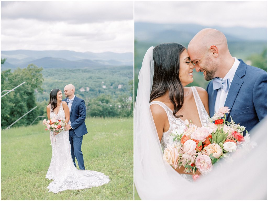 Virginia Wedding Bride and groom snuggling under veil  with flowers in Bryce Resort