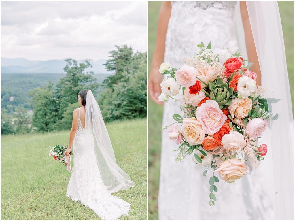 Virginia Wedding - pink, salmon and greenery bouquet