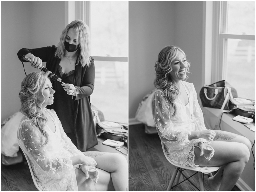 Virginia Bride getting hair and makeup done