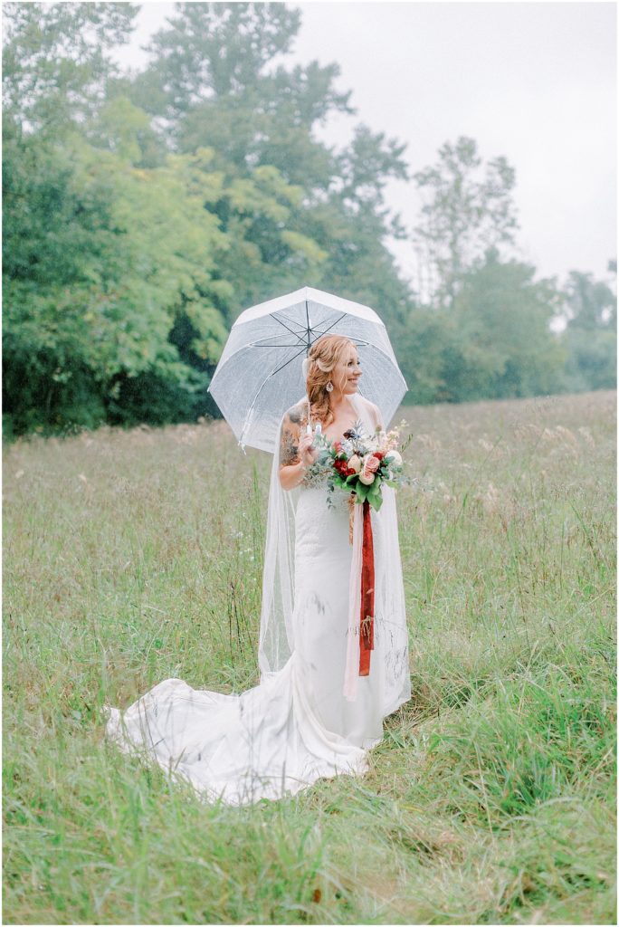 Virginia Wedding Bridal Portraits with bouquet and umbrella