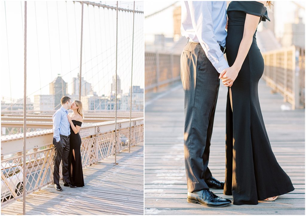 New York City Engagement Session Skyline Couple on Brooklyn bridge