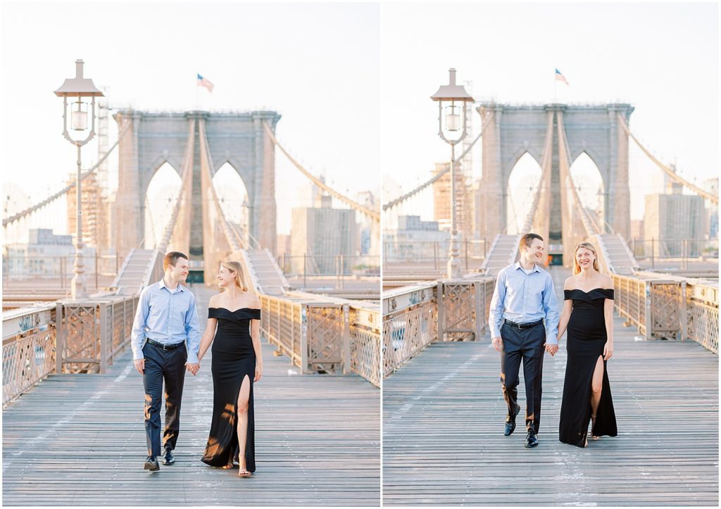 Couple walking on the brooklyn bridge